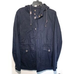 Forever 21 Men Navy Blue Hooded Field Jacket Utility Parka Small Cotton Canvas